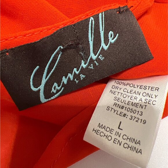 Camille La Vie One Shoulder Orange Blouse Draped Beaded Top Women Size Large - Picture 8 of 9